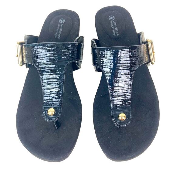 NEW * GIANI BERNINI Black Platform Rivver Wedge Slip On Thong Sandals 6.5 - Picture 1 of 14